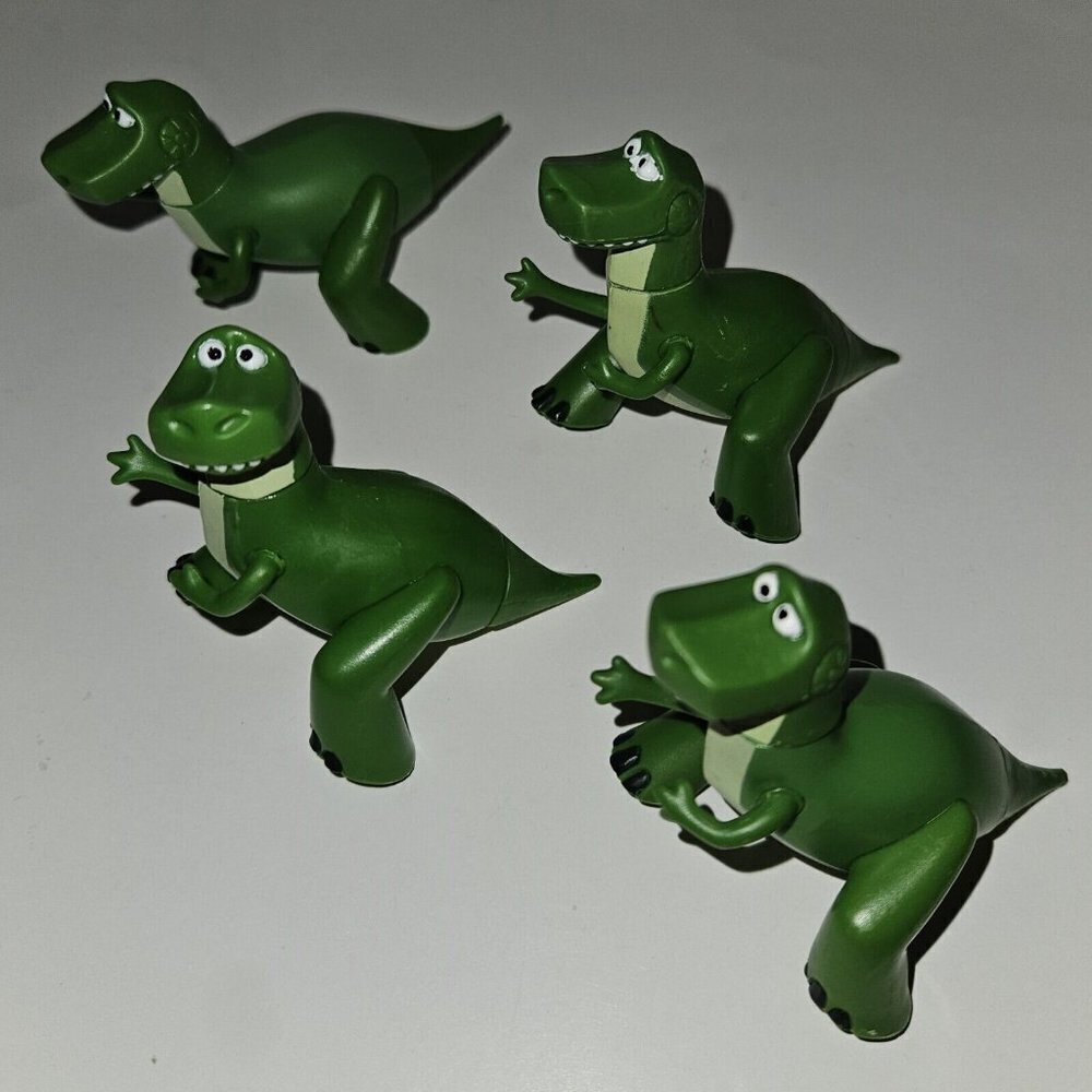 4 Toy Story Rex Green Dinosaur Figures Lot Duplicates Cake Topper Small 2.25"